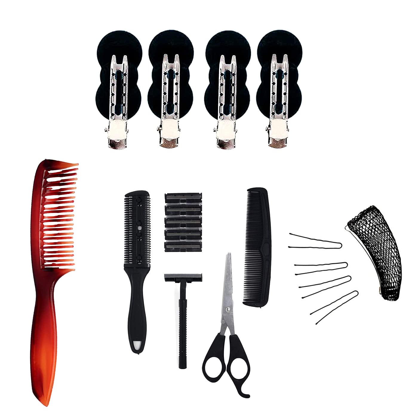 Boxo Combo Of Hair Styling Tools Section clips/Scissor/Razor for Home and Salon Use (m 6)