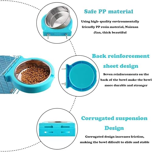 Miniatura 3 de Cuencos de jaula para perros y gatos, cuencos extraíbles de acero inoxidable para perrera, cuencos de alimentación de agua y alimentos con soporte