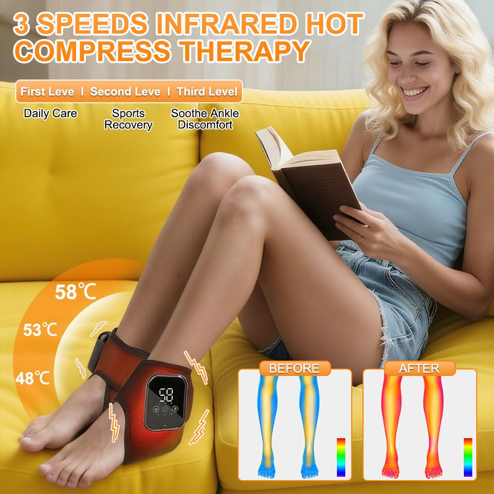 3 en 1 Masajeador de Pies, Tobillera Térmica Inalámbrica con 3 Modos, 3 Niveles de Calor, Inalámbrico Masajeador de Tobillo Alivia el Dolor de Pies y Promueve la Circulación Sanguínea (1 x Negro)