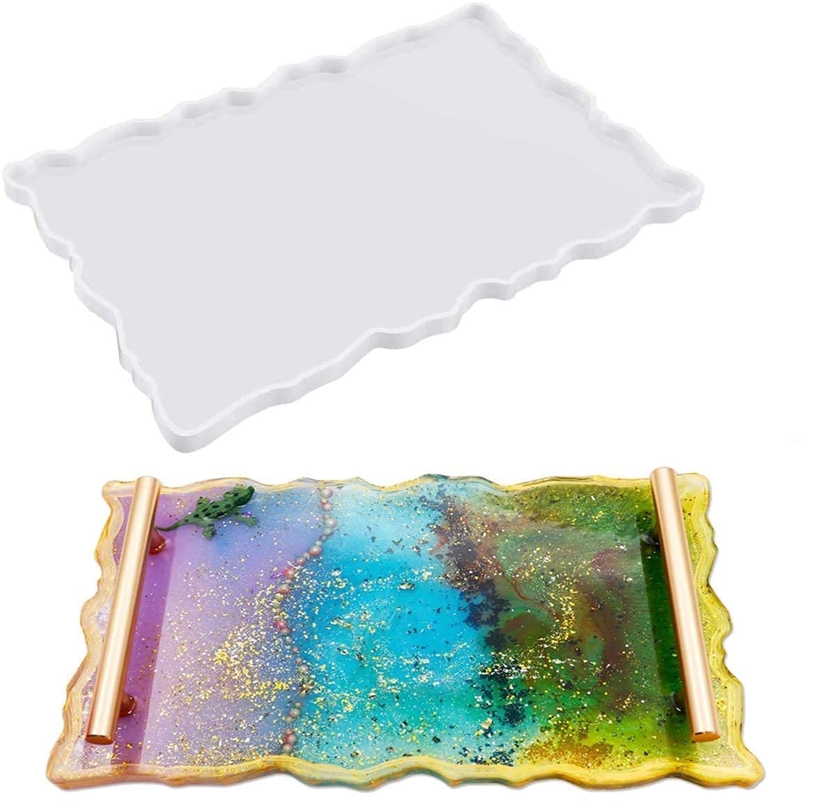 9 X 12 Inch, Rectangle Silicone Resin Tray Mould, Irregular Epoxy Resin Mould Silicon Coaster Moulds for Making Faux Agate Tray, Serving Tray - 1 pc