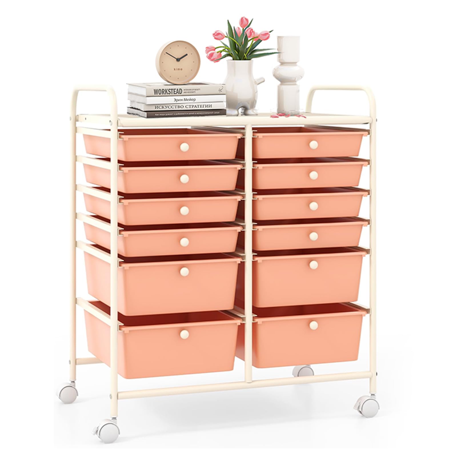 LDAILY 12 Drawer Rolling Storage Cart, Craft Cart Organizer on Wheels w/Metal Frame, Large Capacity &amp; Smooth Drawer, Rolling Cart w/Drawers for Classroom, Office