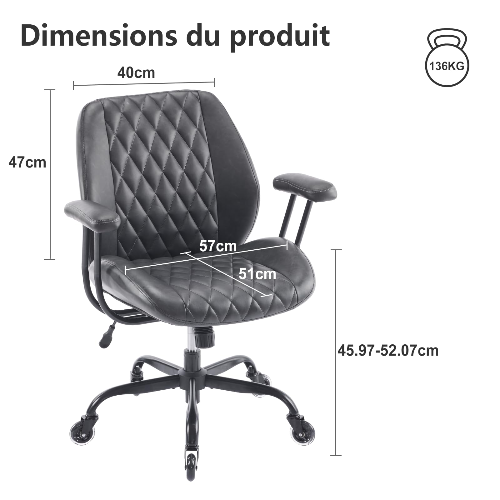 Sedia da ufficio ergonomica, nera, regolabile in altezza, girevole per ufficio