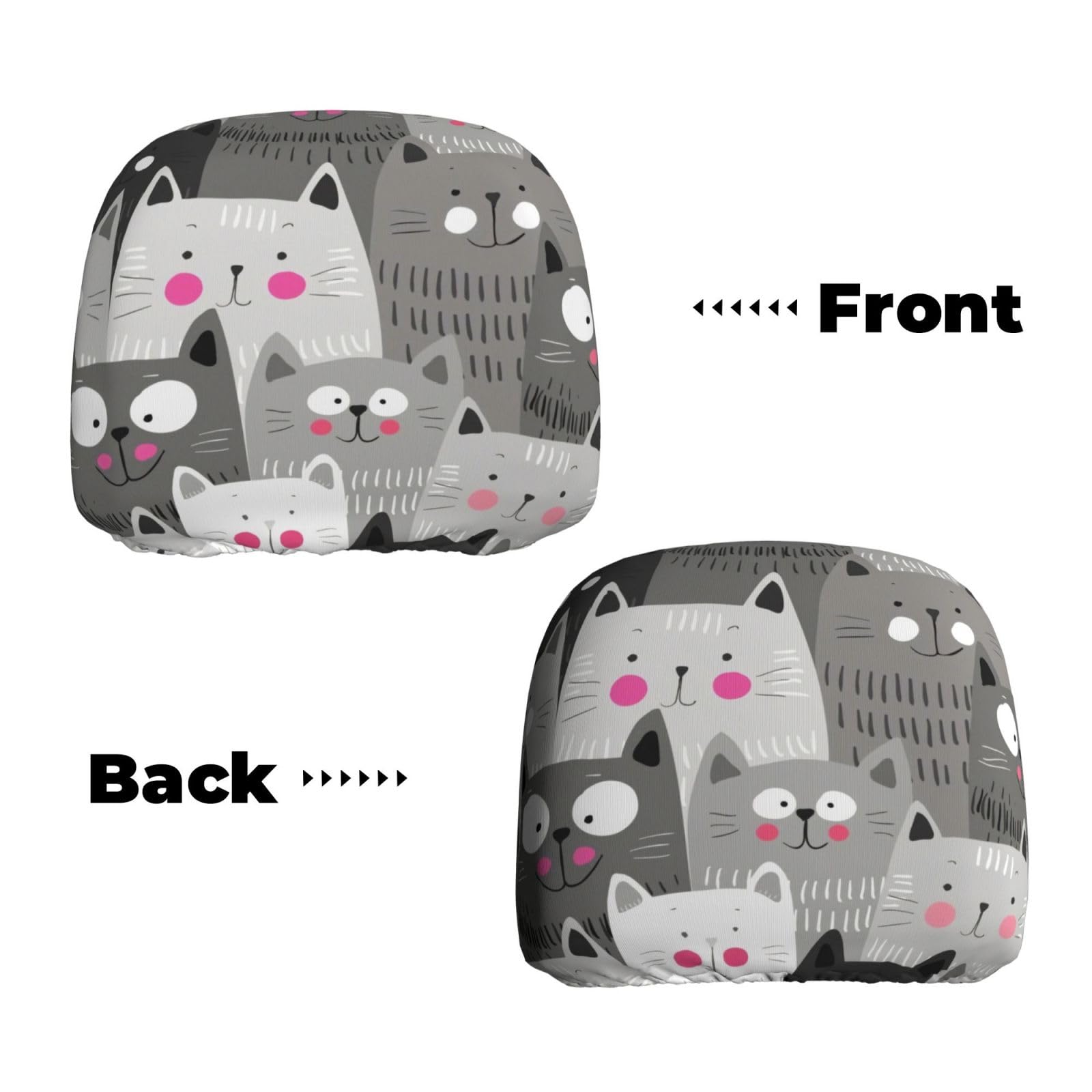 Cat Pattern Universal Car Headrest Cover Soft Car Seat Head Rest Cover Accessories Protector Fabric Head Rest Coverings — view 2