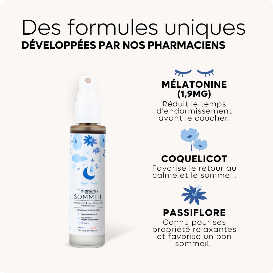 Spray Mélatonine Sommeil 1,9mg – Endormissement Rapide & Réveils Nocturnes – Passiflore & Coquelicot – Sublingual 2x Plus Rapide – Élu Meilleur Produit Pharmacie – 30 nuits