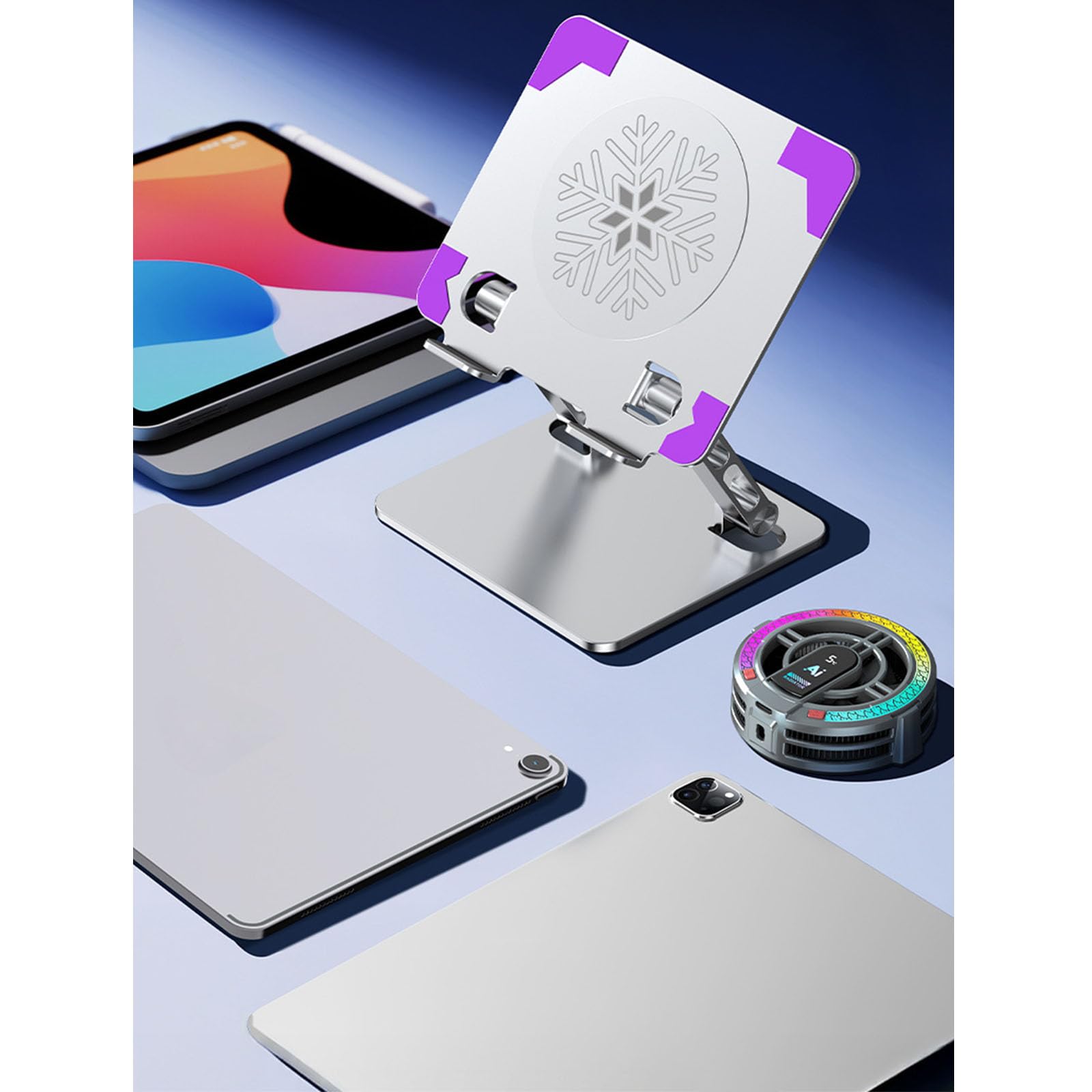 Supporto ergonomico per tablet con raffreddamento magnetico Base stabilizzante in lega alluminio Soluzione riduzione del calore per supporto raffreddamento per tablet in lega alluminio