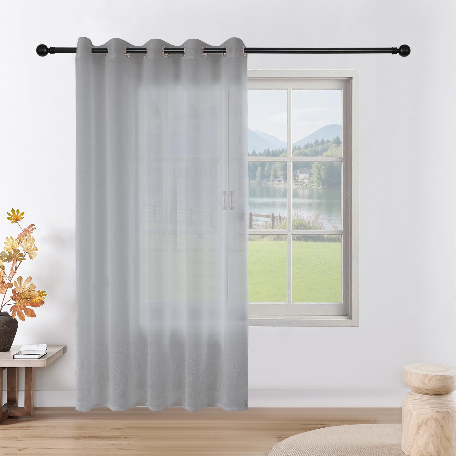 CUCRAF Voile Curtain with Eyelet Linen Net Curtains for Windows Sheer Curtains for Bedroom Kitchen Dormitory Home Decoration 1 Panel — image 1