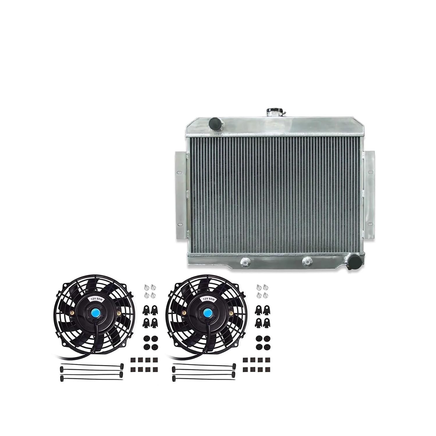 Aluminum Radiator + Fans Compatible with Jeep CJ Series 1970-1985 CJ5 CJ6 CJ7 V8 1919E with Chevy V8 at MT