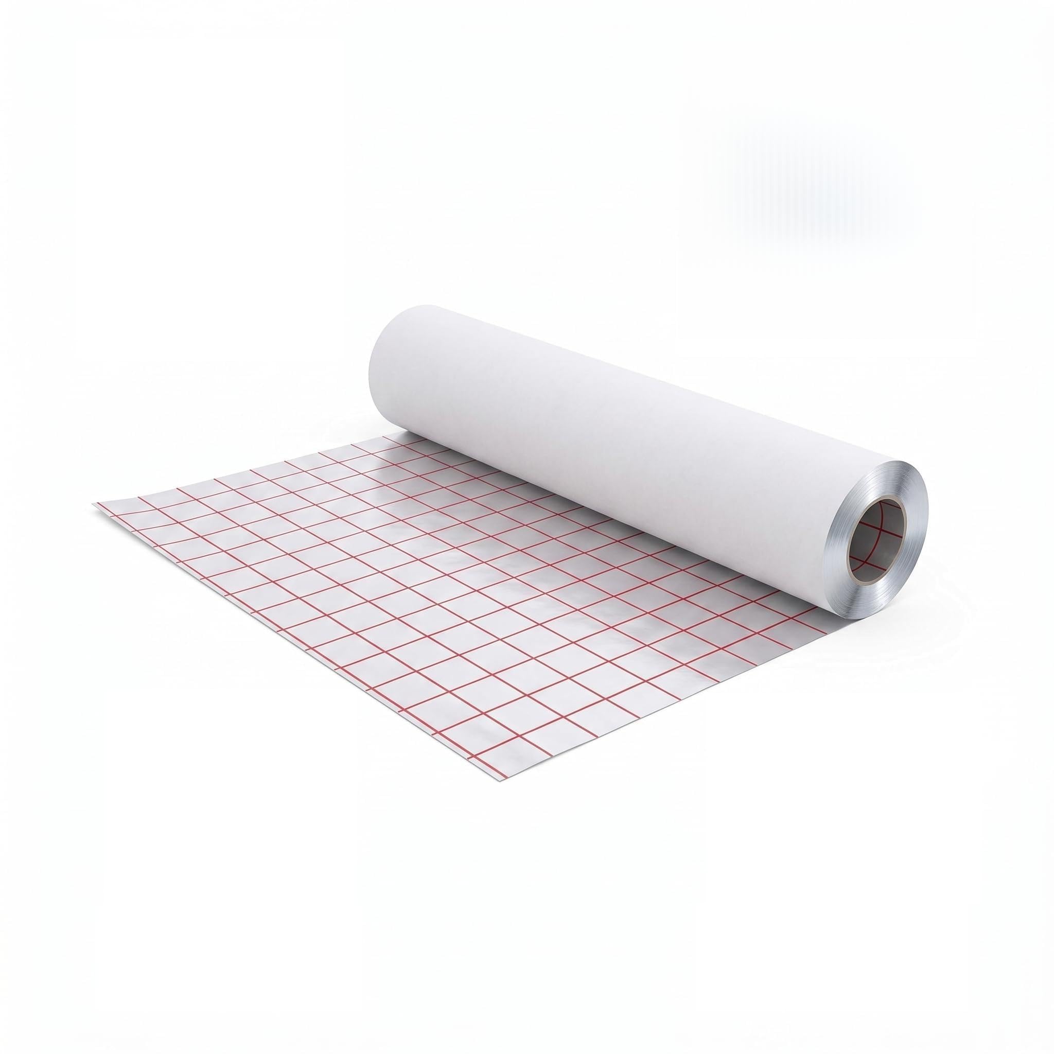 Pellicola in alluminio 0,105 mm per riscaldamento a pavimento - Rotolo da 50 m² - 1,02 x 50 m - Barriera al vapore - Riflessione termica - Tappetino in alluminio con griglia da 5 cm