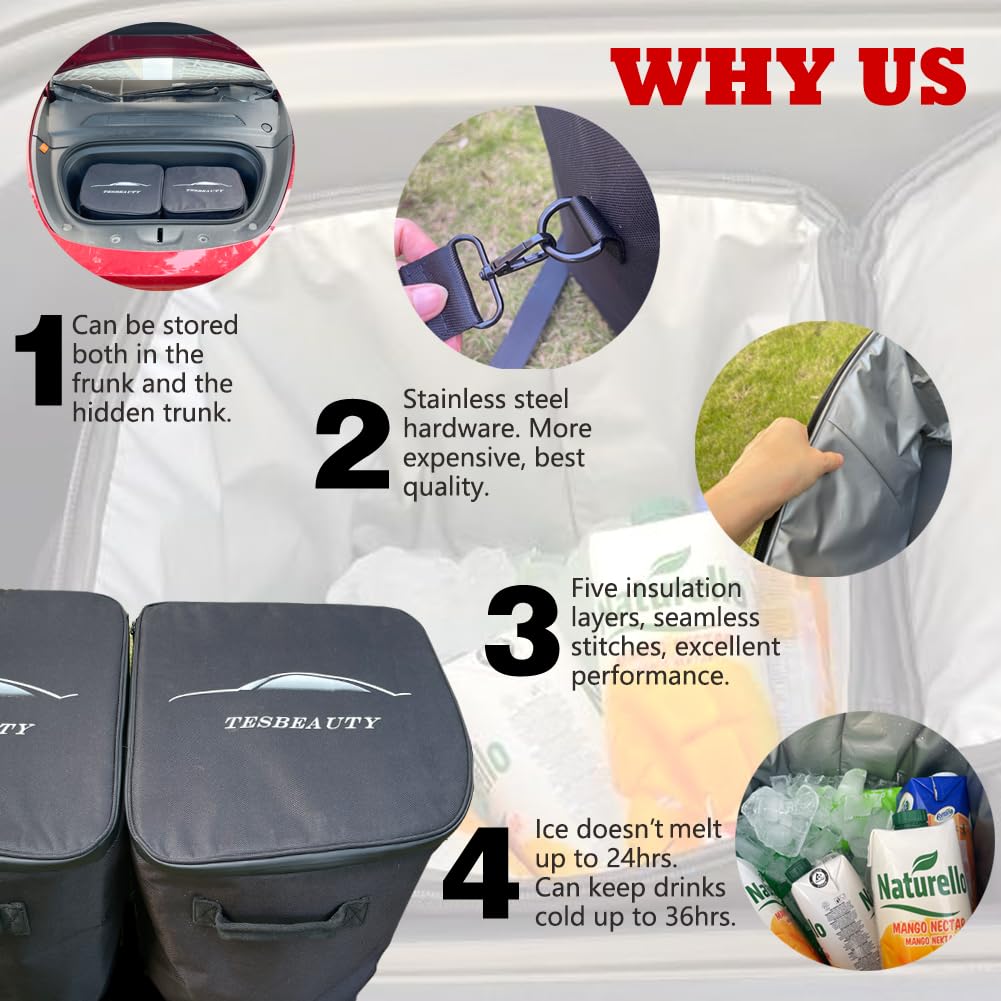 TESBEAUTY Camping Cooler Insulated Bags Water Tight Versatile Use Grocery Bags for Tesla Model Y Model X Frunk Organizer Two Bags Can be Used in All Cars