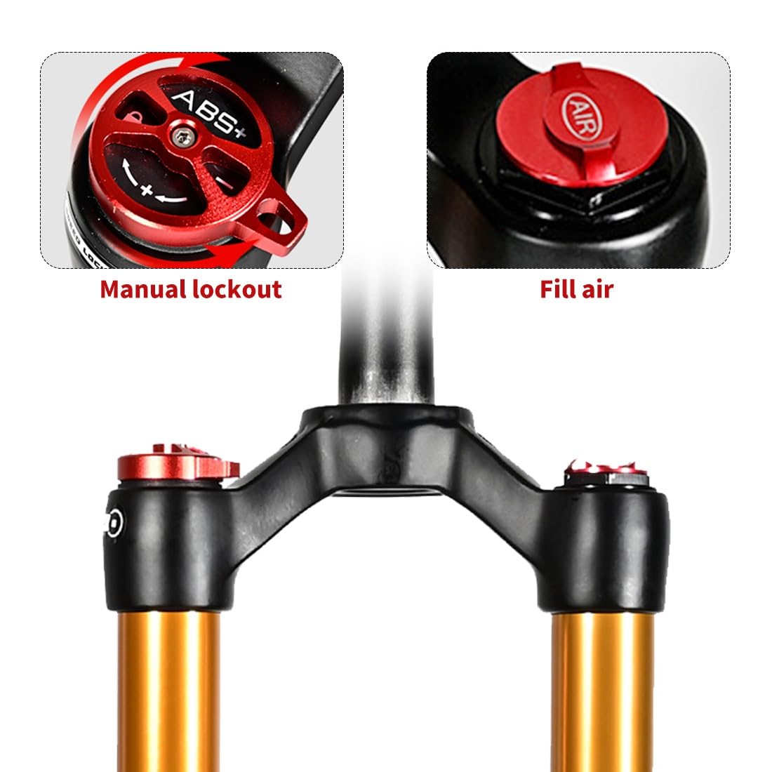 Fourche à air pour VTT, Tube Droit de 28,6 mm, Fourche Avant de Suspension pour VTT, réglage du Rebond de 9 mm par QR, Blocage Manuel/à Distance, débattement de 120 mm, Version fre