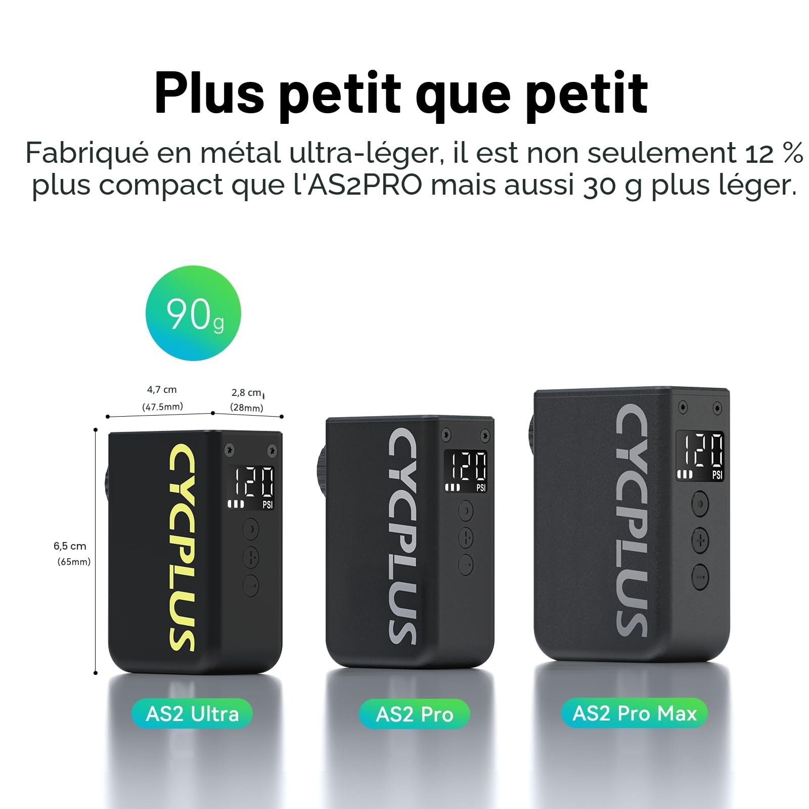 CYCPLUS AS2 Ultra Pompe à Vélo Électrique Compacte 120 PSI Manomètre Arrêt Automatique Valves Presta Schrader