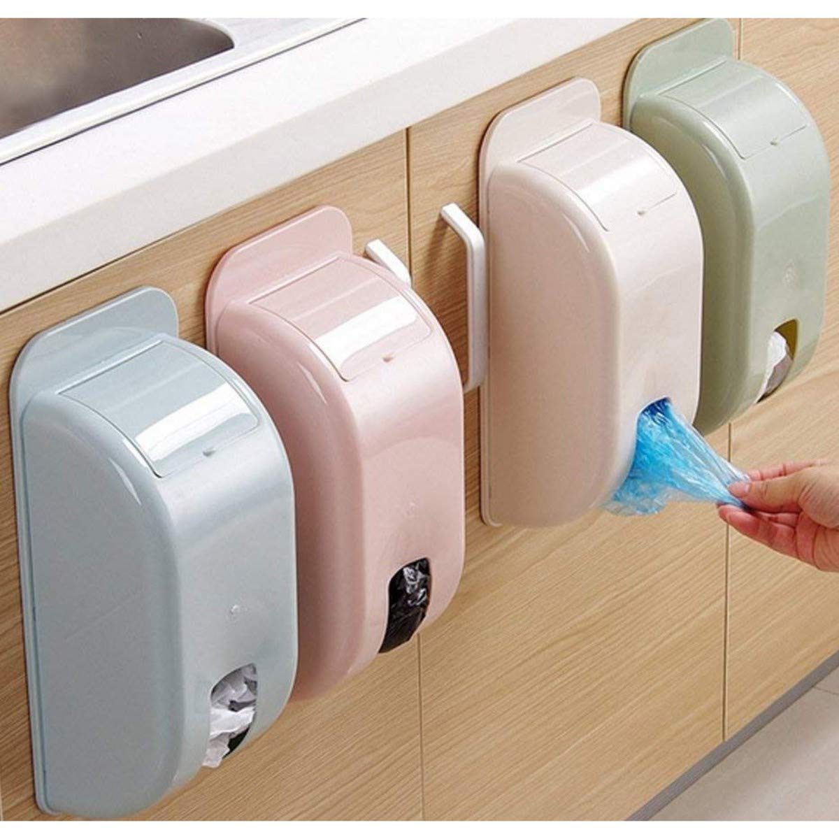 ISTARA Garbage Bag Holder Dispenser For Dustbin Bags, Garbage Bag Dispenser With Self Adhesive Wall Mount, Easy No Drill Grocery Shopping Bag Storage Dispenser Holder (Multicolor)