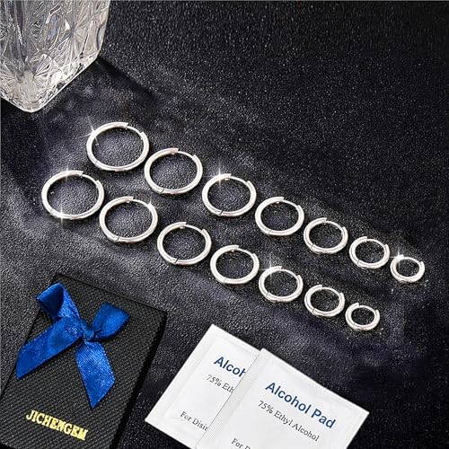 Stud Hoop Earrings Set 7 Pairs Hypoallergenic Cubic Zirconia Titanium Stainless Steel Silver Rose Gold Black 2-8mm CZ Cartilage Helix Flatback Ball Stud Hinged Sleeper Hoop Earrings Sets for Women Men3