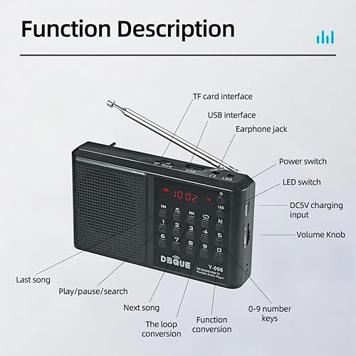 Miniatura 2 de Radio AM FM portátil con altavoz Bluetooth tarjeta USBTF, reproducción de MP3, conector de 0.138 in, ahorro de escaneo automático, altavoz para