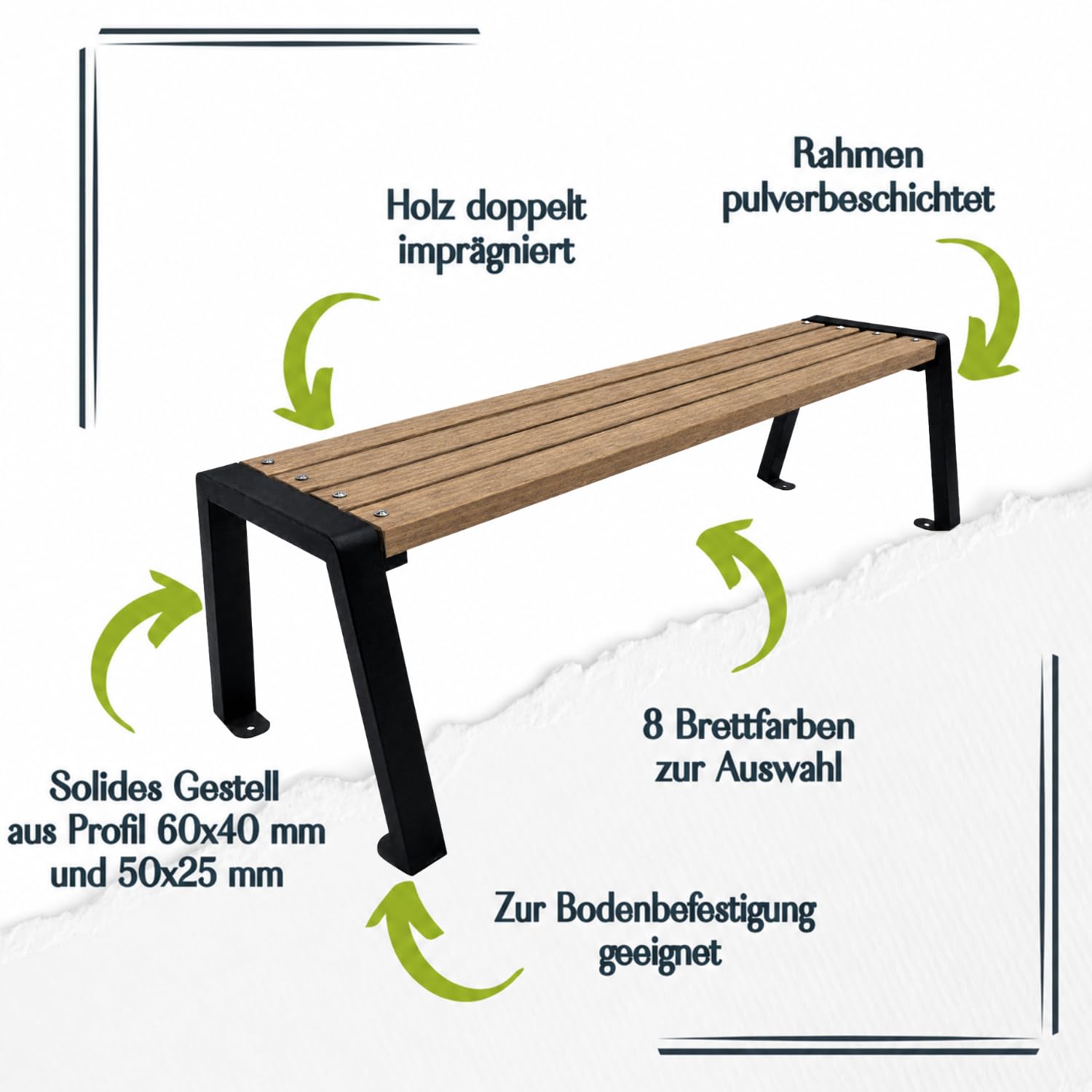 Panchina da Esterno Resistente alle Intemperie - Panca da Giardino in Legno di Abete Scandinavo Levigato, Metallo Verniciato a Polvere - Capacità 350kg (Moderno-BO Noce 125 cm,CE)