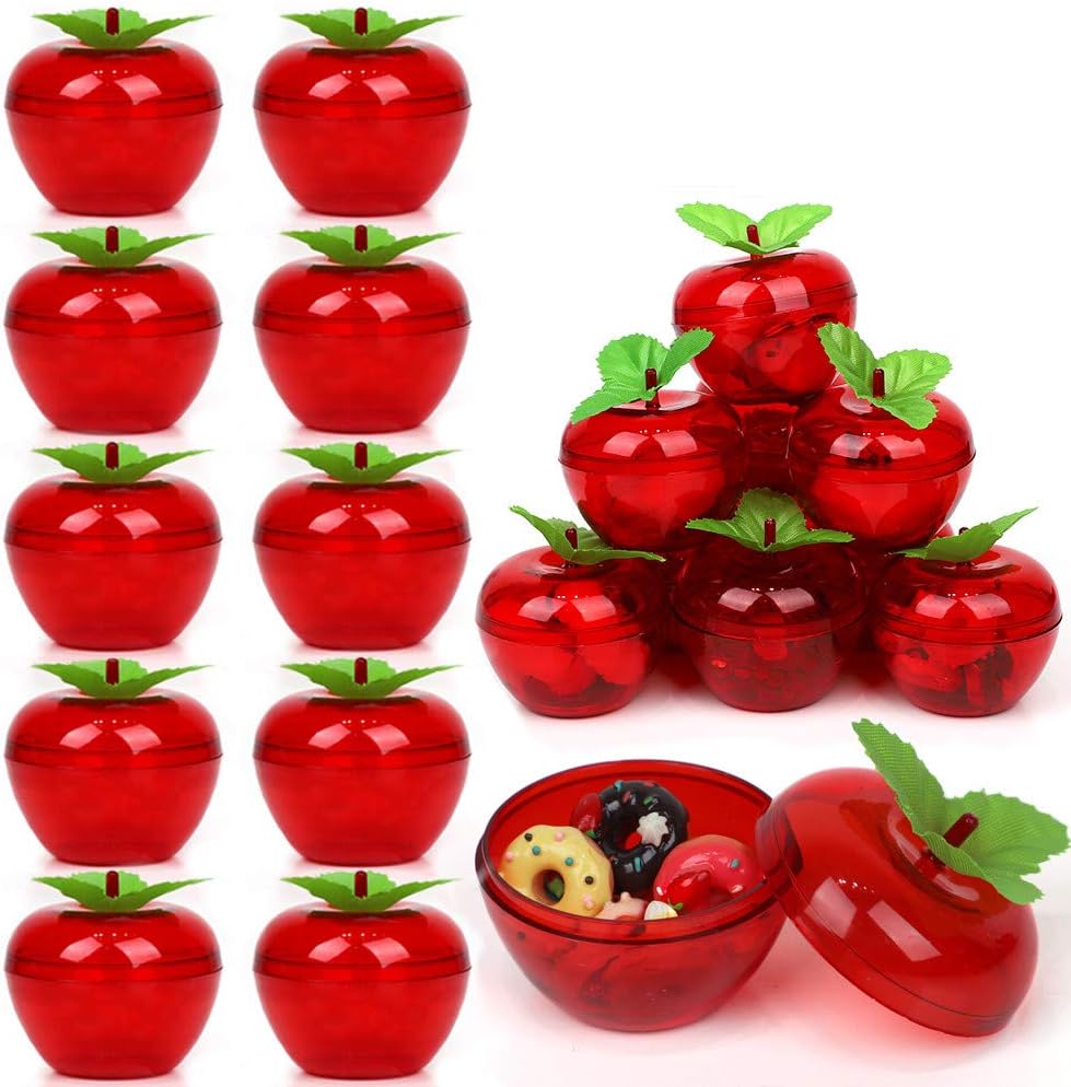 20 Pack Apple Container Christmas Wedding Party Toy Filled Plastic Bobbing Apples Christmas Tree Xmas Decorations Baubles Party Wedding Fruit Ornament Teacher Supplies Favors for Kids