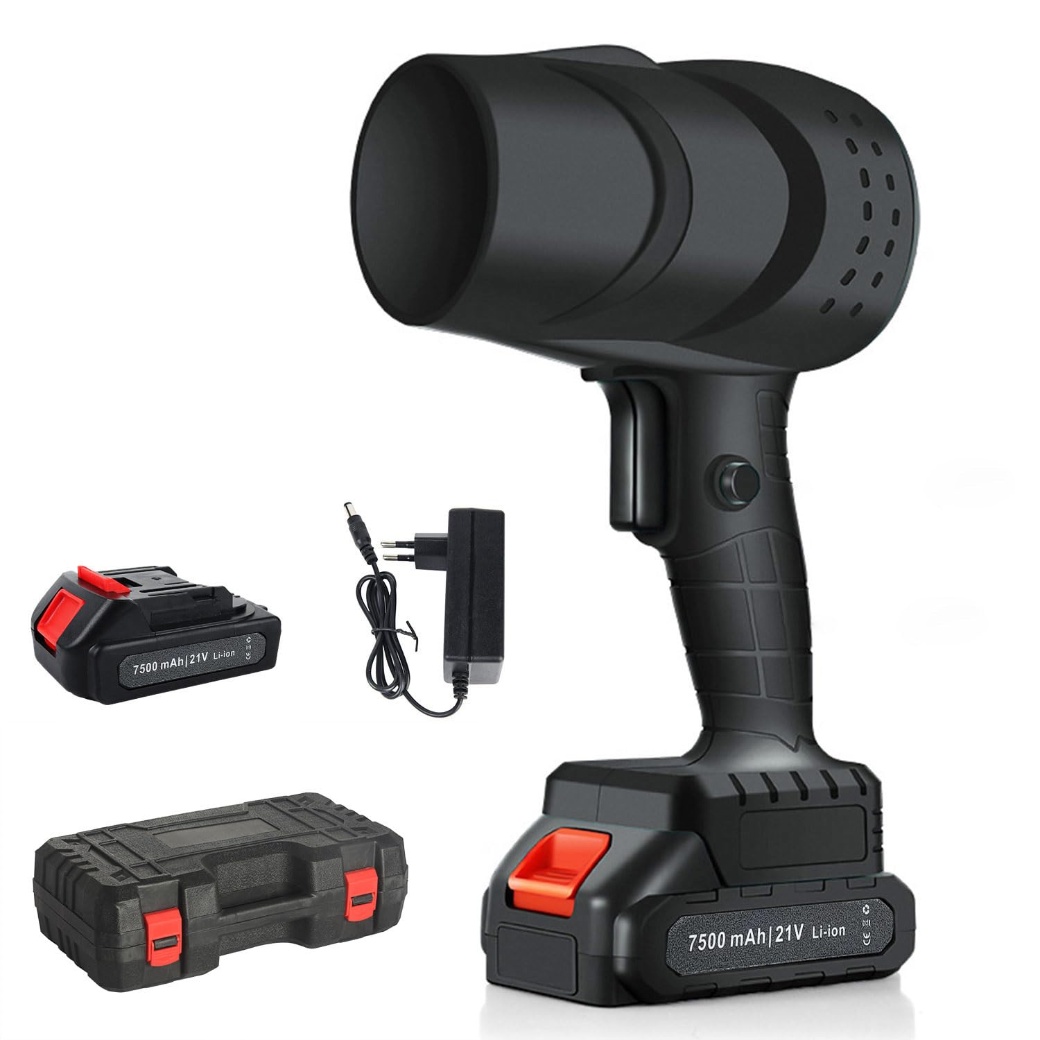 Soplador de Hojas, Soplador de Aire Eléctrico, Sopladora de Hojas con Bateria 1500mh, Turbo 120 km/h, Motor Escobillas, Sopladora de Aire Inalambrico Portátil para Jardín, Césped Exteriores (Negro)