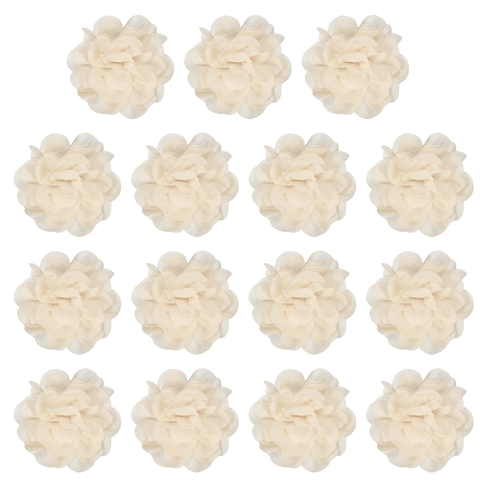 YELARXI Chiffon Flowers, Sewing Fabric Appliques, Chiffon Flowers Appliques - Fitting for (Women/DIY Crafts/Headbands/Hair Accessories/Wedding/Party/Corsage) 4 Inch & 15 Pack & Khaki