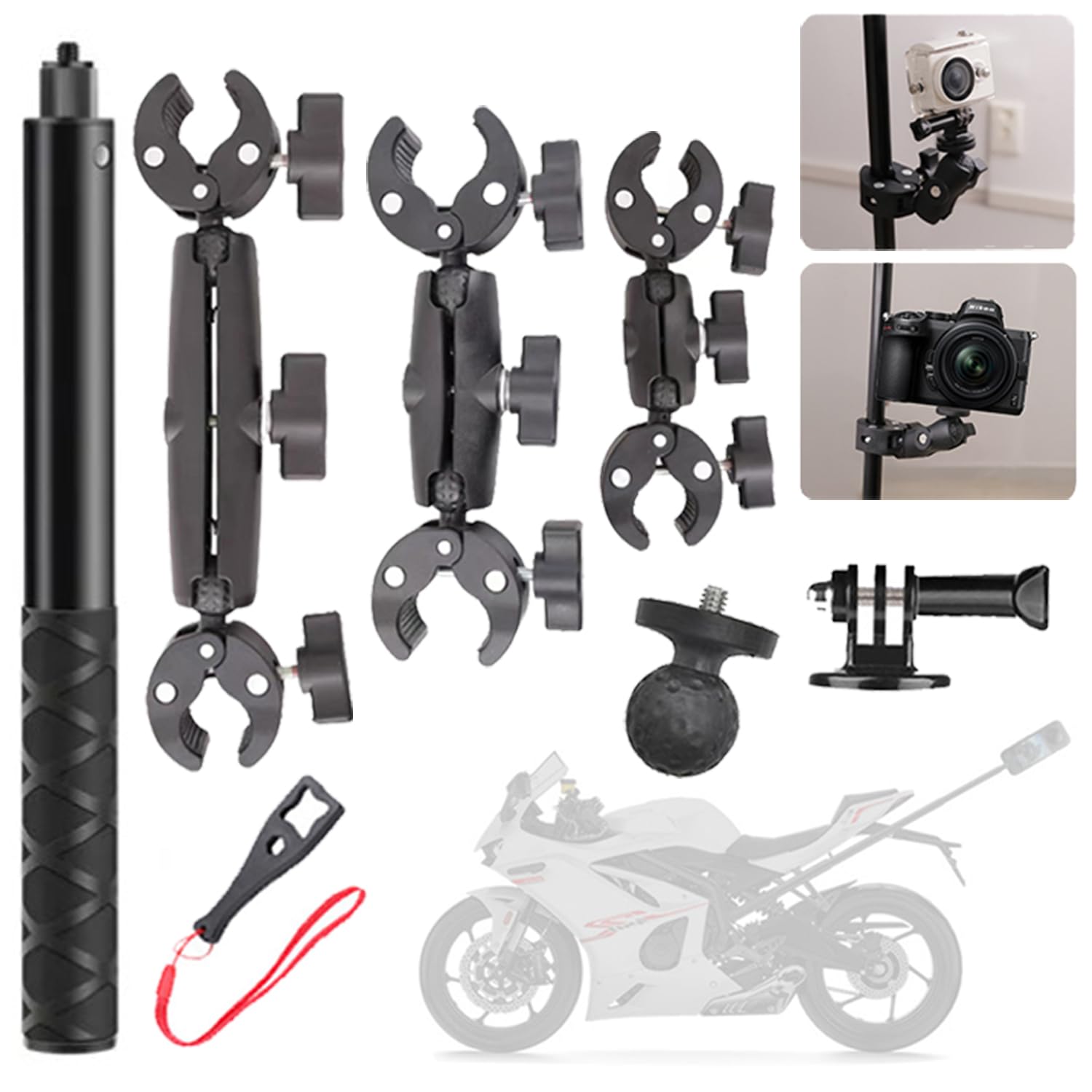 Accessori Per Insta 360 x4,Per Insta 360 x3 Kit Moto,Supporto Per Videocamera,Rotazione Di 360 Gradi,Doppio Morsetto,Alluminio,Doppia Stabilità,Per Insta360 x5,x4,x3,x2,Per One Rs,Per Ace,Ace Pro