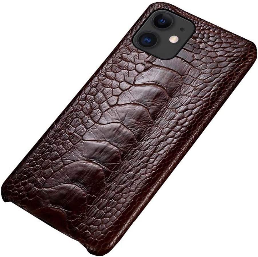 Étui de téléphone en cuir d'autruche pour Apple iPhone 11, coque arrière antichoc marron