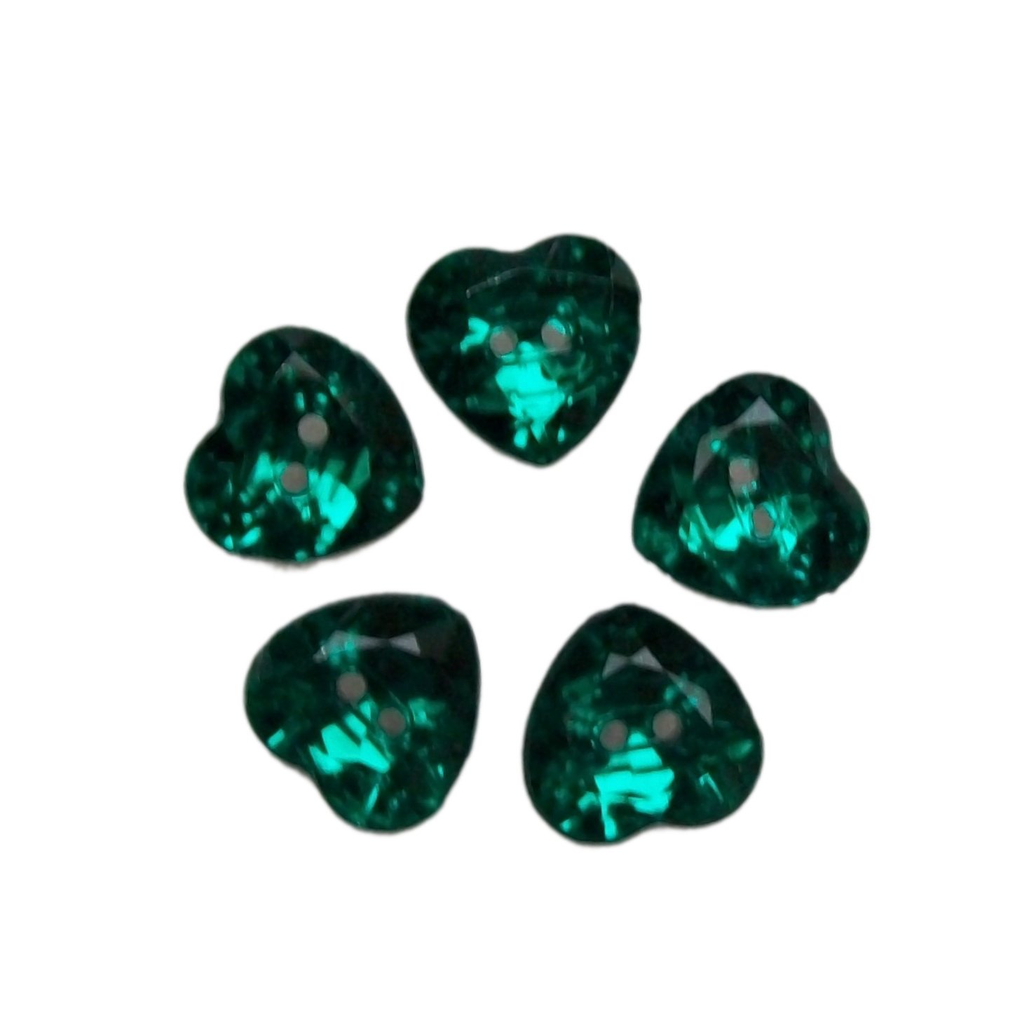 Acrylic Crystal Effect Heart Shape Buttons 12mm Pack of 5 (Green)