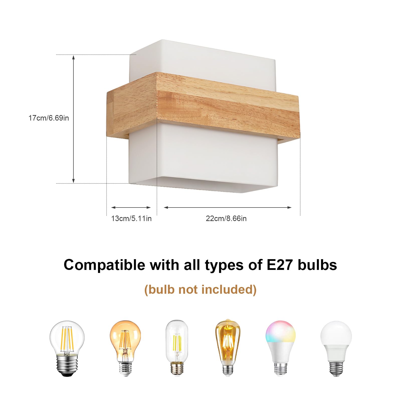 Comely Applique Murale Intérieure Bois E27 Lampe Murale en Verre Luminaire Mural pour Chambre Salon