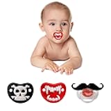 ROBBEAR Funny Baby Pacifier, Cute Mustache Binkies, Vampire Binky Skulls Halloween Pacifiers for Babies 0-36 Months, Silicone Nipple, BPA-Free, Gift for Infants Newborn