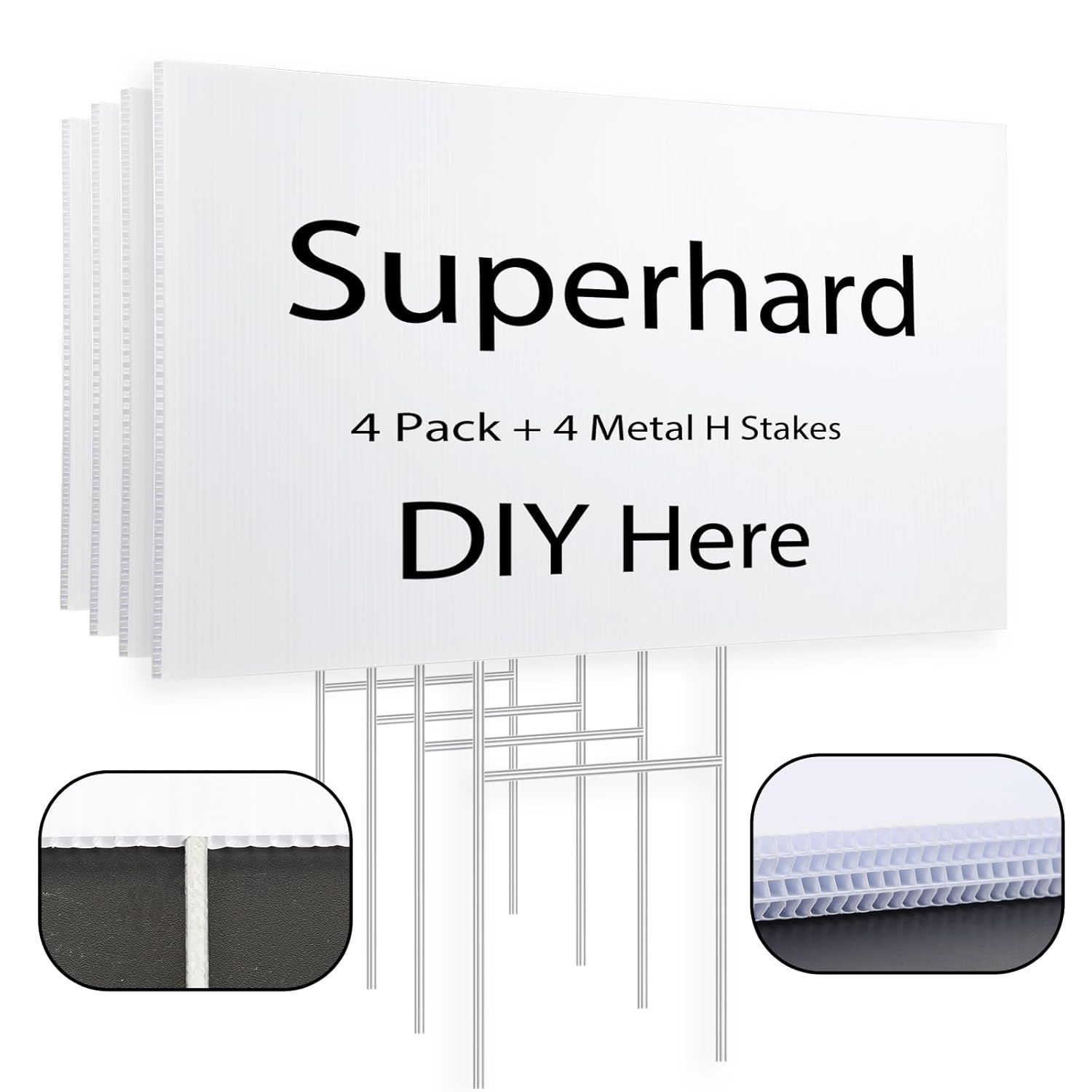 4 Pack Blank Yard Signs 17 x 12 in with Metal Stakes, White Plastic Yard Lawn Sign for Birthday Decoration,Garage Sale,Guidepost, Open House, Rent