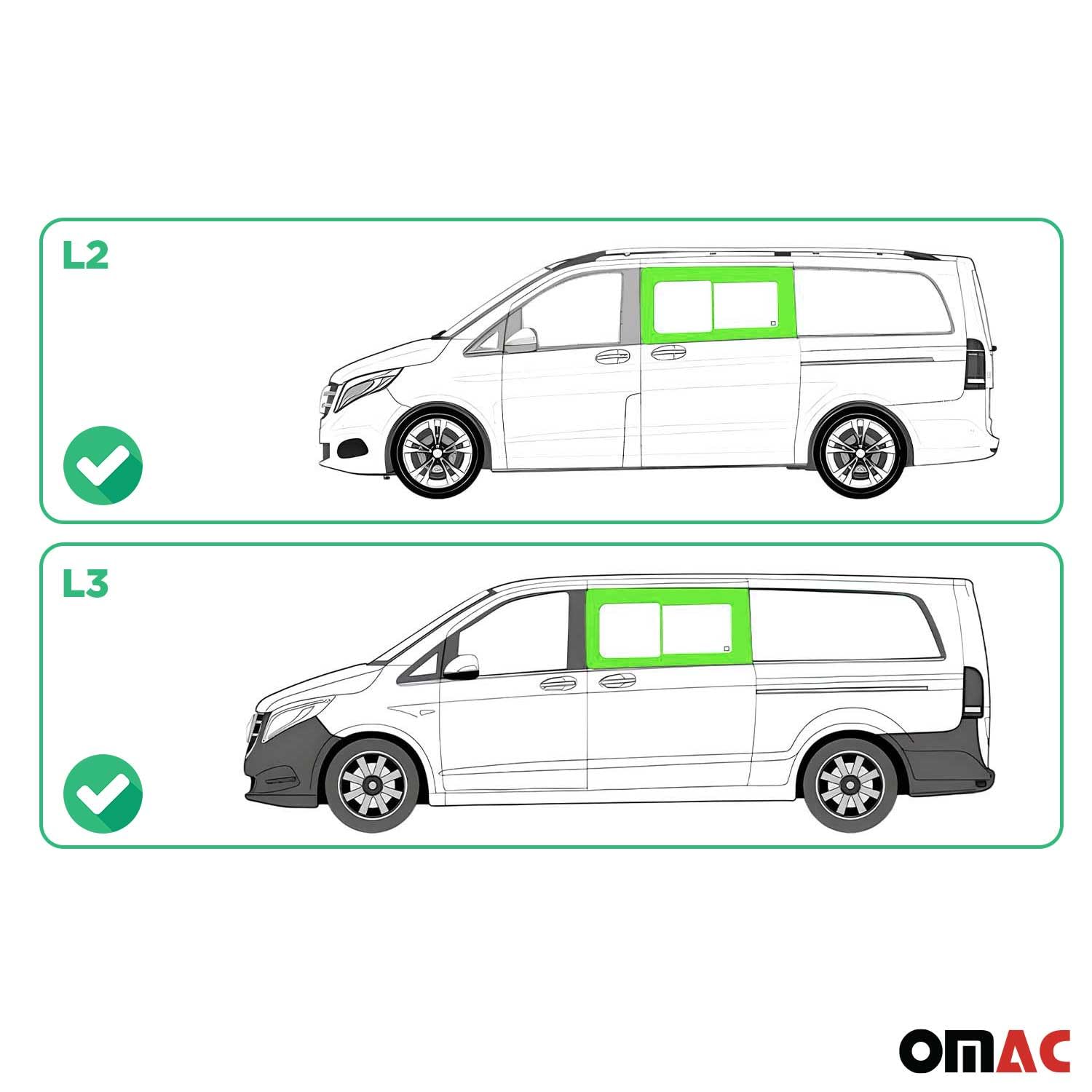 OMAC Seitenfenster Schiebefenster kompatibel mit Mercedes Vito W447 2014-2026 Links Auto L2 L3