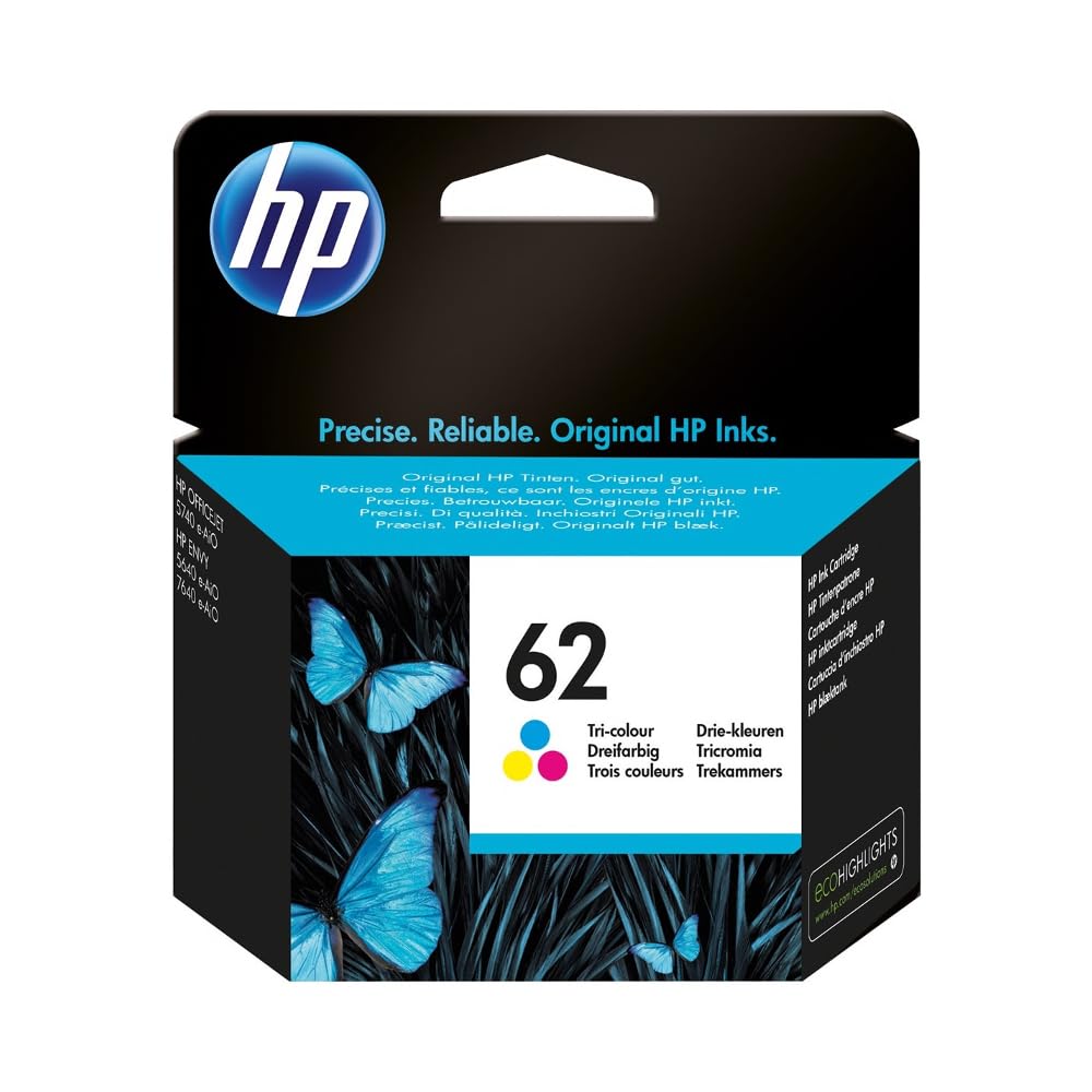 HP 62 Original Farbpatronen – Cyan, Magenta, Gelb (OEM) – Code c2p06ae