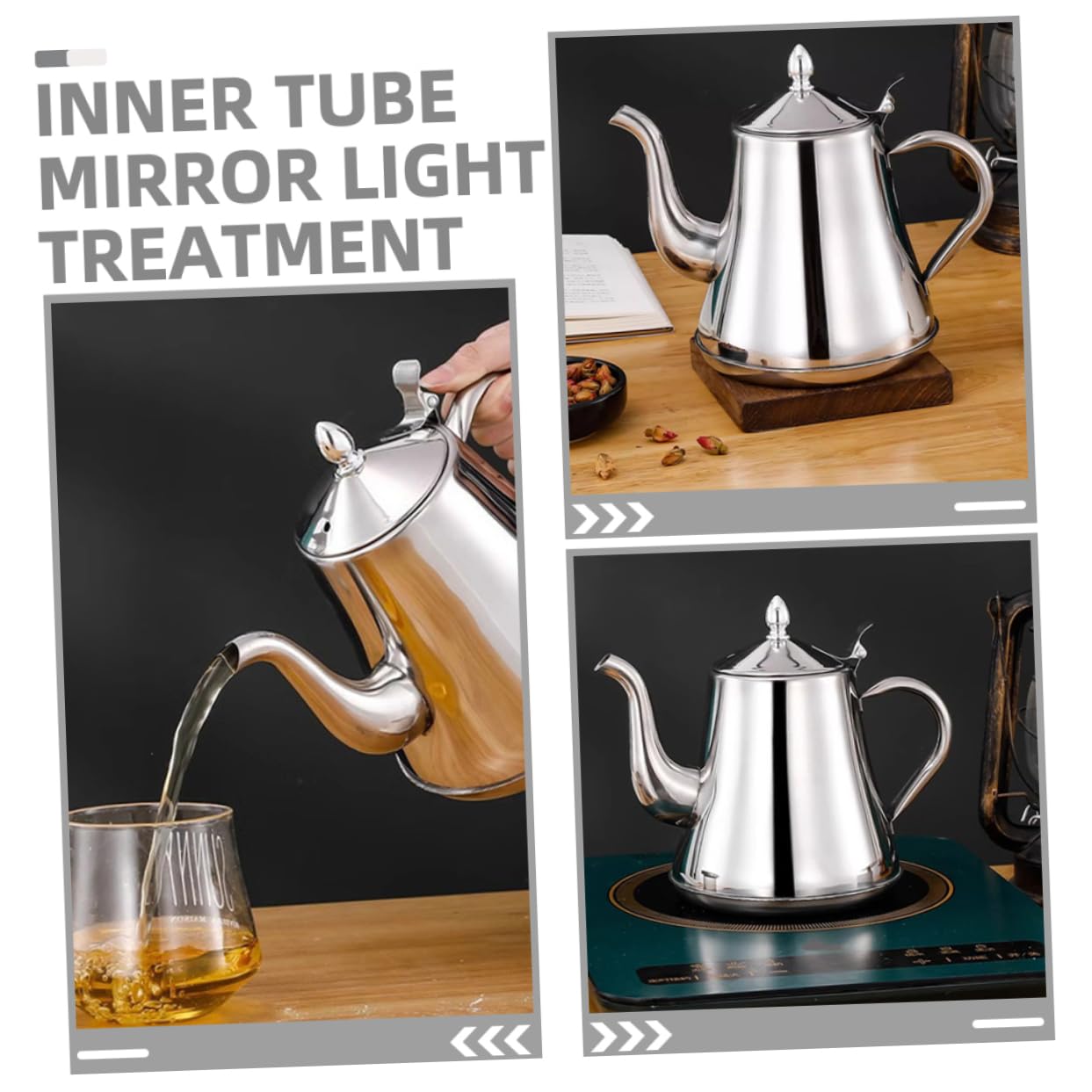 COLLBATH Strainer Teapot Coffee Pot Gooseneck Kettle Water Kettle Goose Necked Kettle Coffee Pouring Kettle Sealing Lid Kettle Coffee Bar Accessories Tea Kettle Stainless Steel Silver