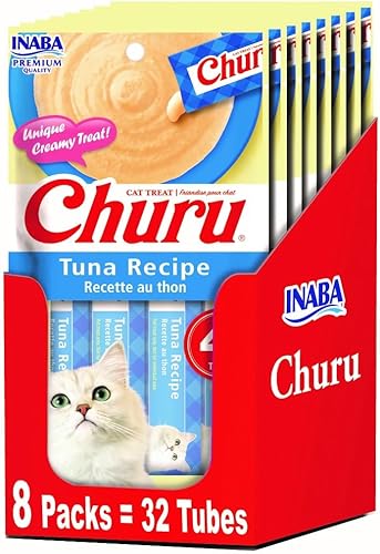 INABA Churu Lickable Purée Natural Cat Treats - Receta de atún. (4 tubos por paquete, 8 paquetes) (32 tubos)