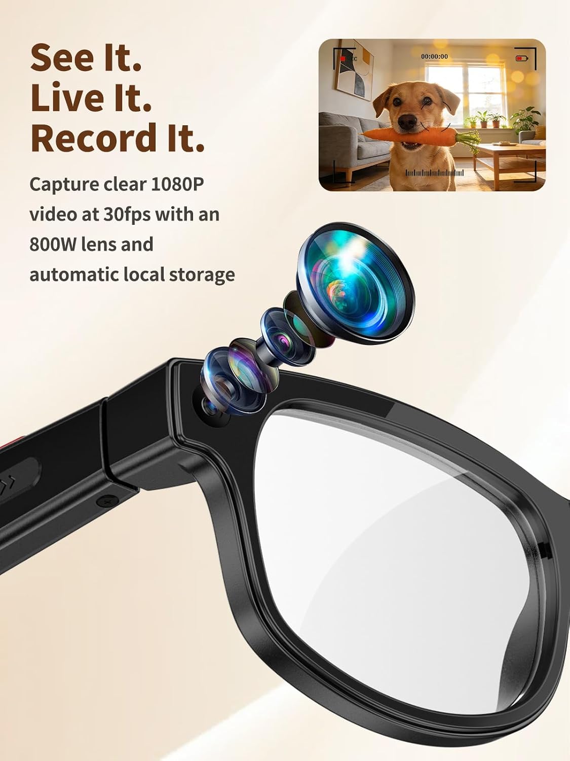 AI Smart Glasses with Camera, 8MP HD Camera Sunglasses with 1080P Video Recording, AI Translation Support & Recognition, Bluetooth Sunglasses with Photochromic Lenses for Outdoor, Indoor