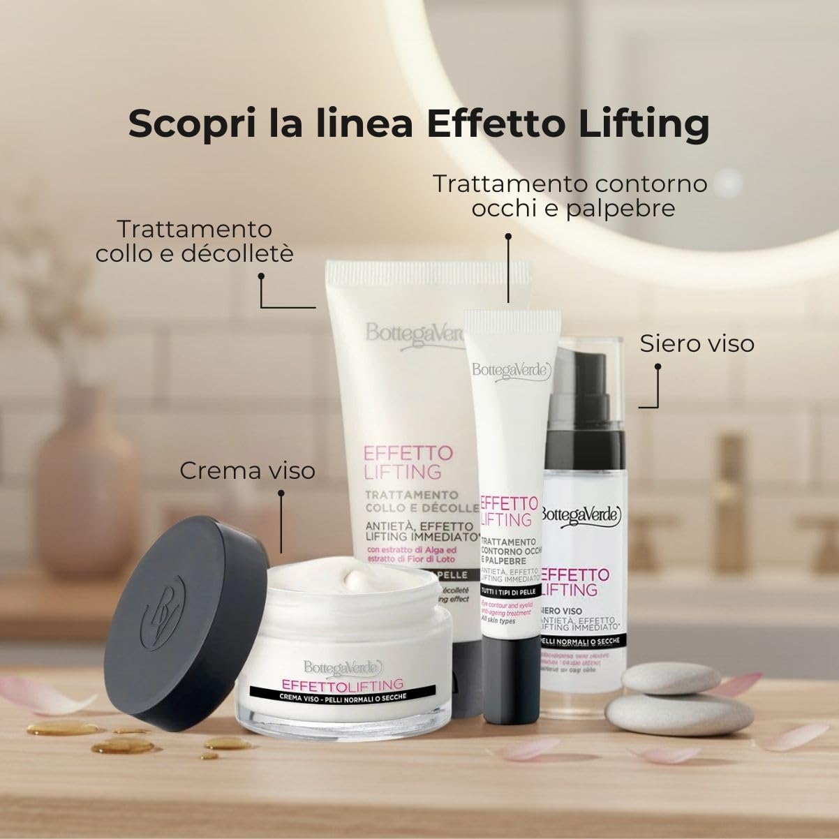 Bottega Verde - Trattamento Collo e Décolleté, Effetto Lifting, in Crema, 50 ml, Azione Antietà, Effetto Elasticizzante, per Tutti i Tipi di Pelle