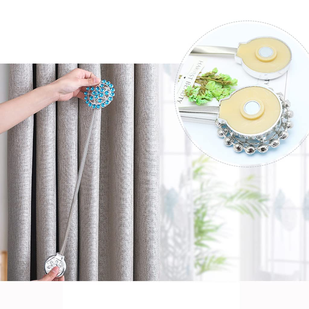 Pièces Embrasses de Rideau Magnétiques de Corde de Ressort, Clips de Boucle de Rideau Magnétique Réglable Retenues de Draperie Décoratives de Fleur de Cristal