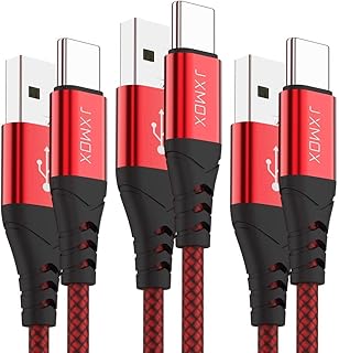 JXMOX USB C Cable 3A Fast Charging, (3-Pack 3ft) USB A to USB Type C Charger Braided Cord Compatible with Samsung Galaxy S20 Ultra S10E S9+ S8 Plus,Note 10 9 8,A32 A12 A10e A11 A20 A21 A51 A71 (Red)