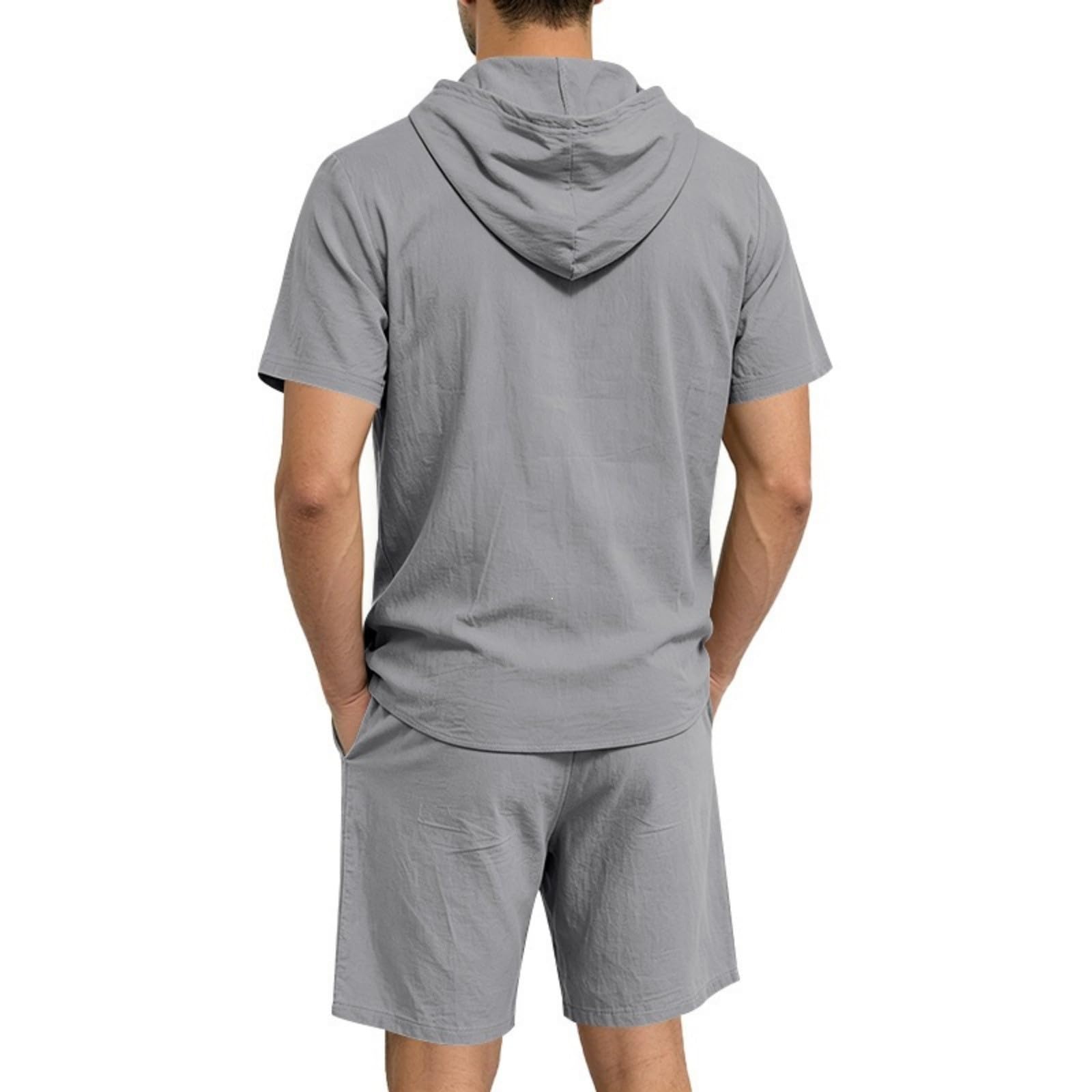 Tuta Uomo Completo Estiva Lino Morbido Completi Sportivi Traspiranti Larghi Camicia a Maniche E Pantaloncini Estiva Completo Vacanza Spiaggia Set Due Pezzi Eleganti Elastico Tuta Da Ginnastica