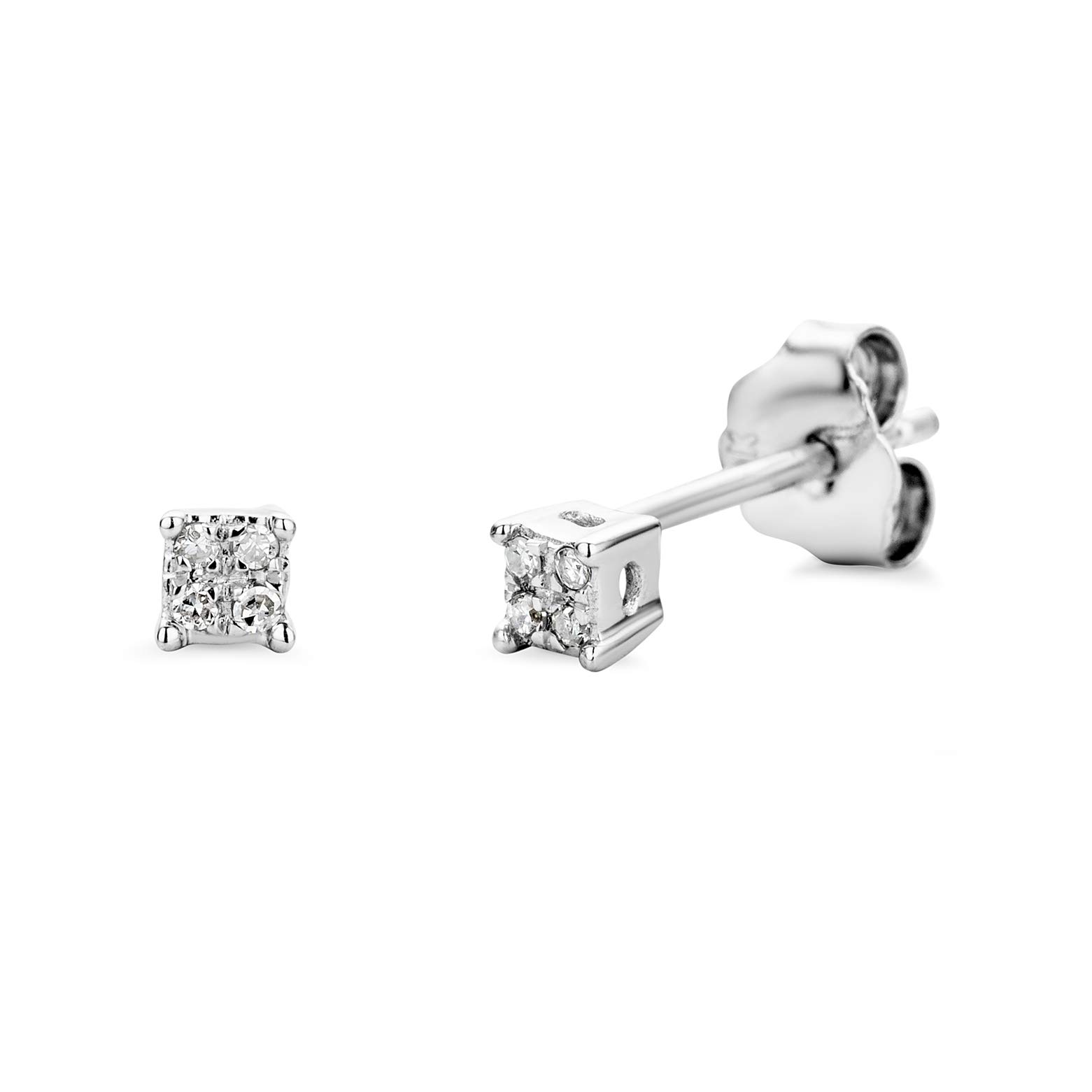 Sponsored Ad – 9 kt (375) White Gold with Diamonds (0.03ct) Stud Earrings for Women, 3mm