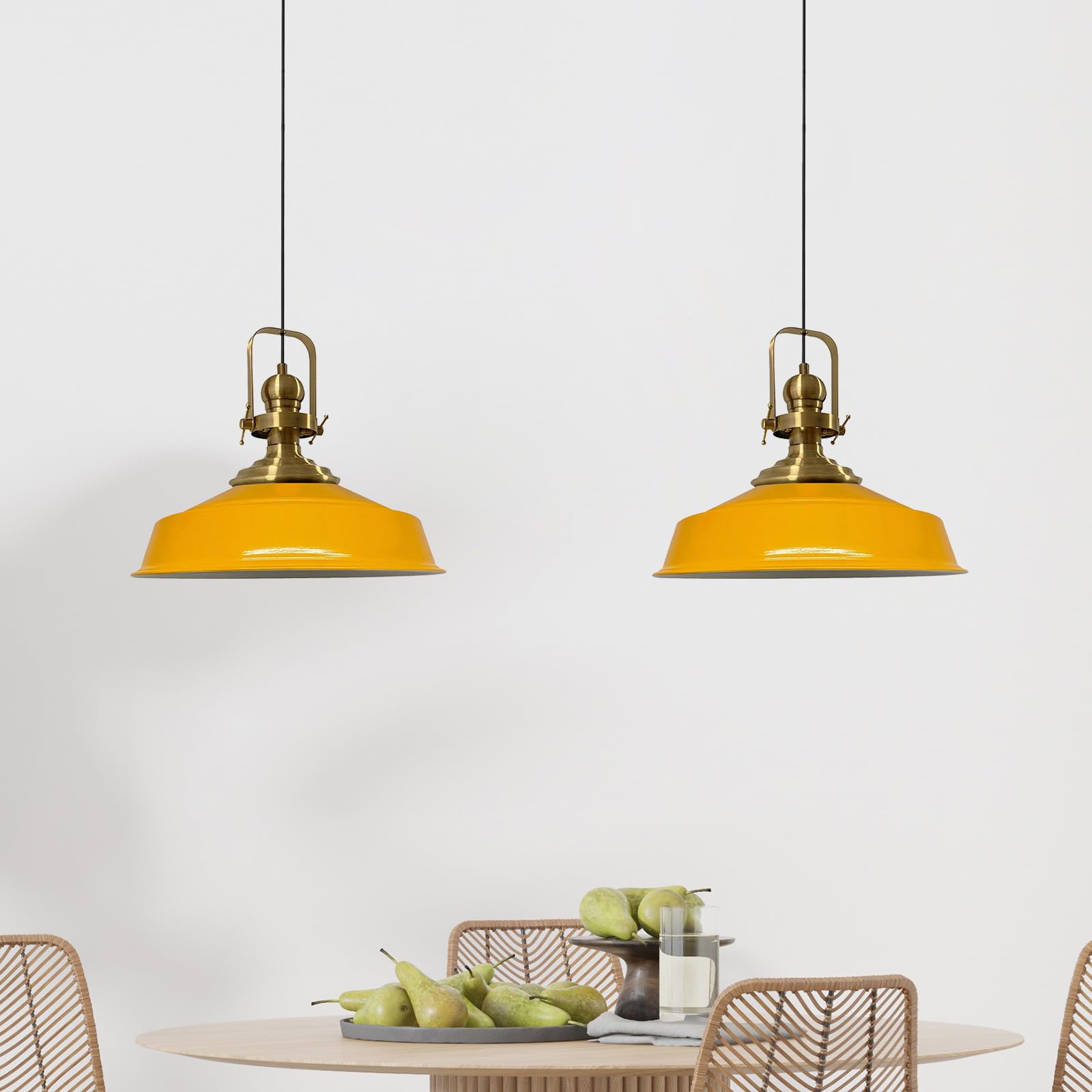 bamyum Asletl Pendant Light Vintage Metal Set of 2, Lamp Shades Ceiling, Kitchen Lights Ceiling E27, Industrial Lamp Shades, Metal Pendant Light Fitting for Living Room and Dining Table Dark Yellow