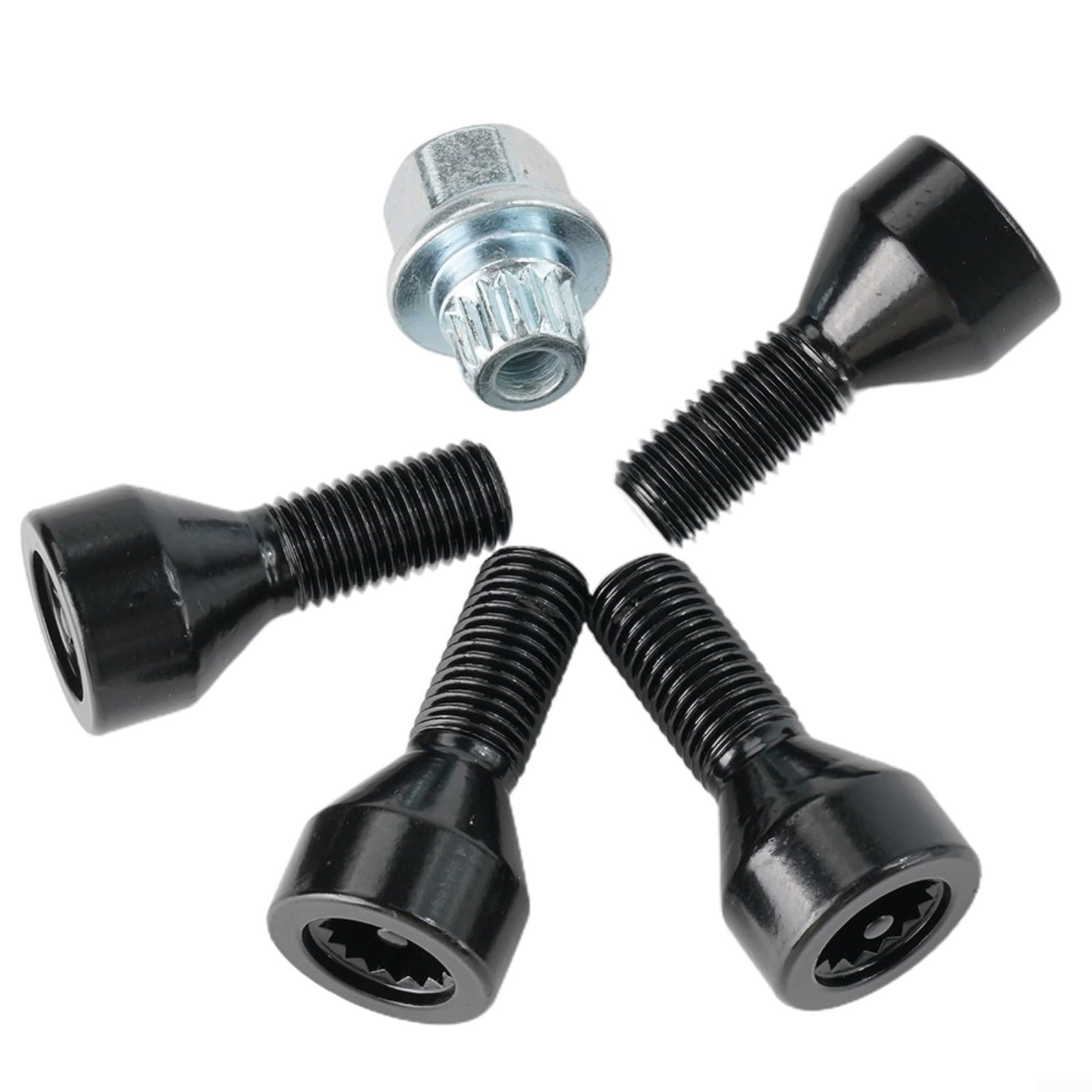 CWOQOCW for MINI Wheel Locking Bolts Set Wheel Locking Bolts,Black Alloy Lug Nuts with Key for Various Models R50 R56 F55 F56 R57 F57 R58 R59 R55(M12*1.5) — image 1