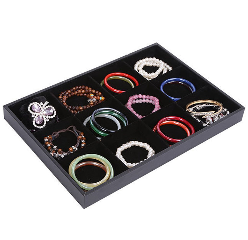 HOMANDA Homandan Black Velvet 12 Compartment Jewelry Display Showcase Organizer Holder for Necklace Bracelet Hair Band
