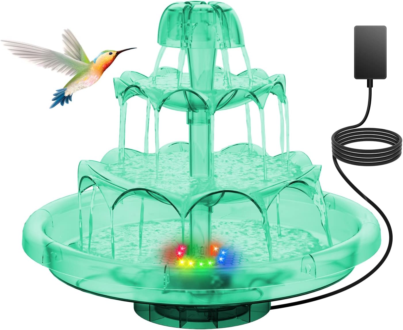 SZMP 3-Tier Waterfall Fountain, Home Decor Electric Tabletop Water Fountains with 32.8ft Cable, Colorful Lights, Relaxation Water Feature, Outdoor Bird Bath Fountain Pump for Porch, Garden, Backyard