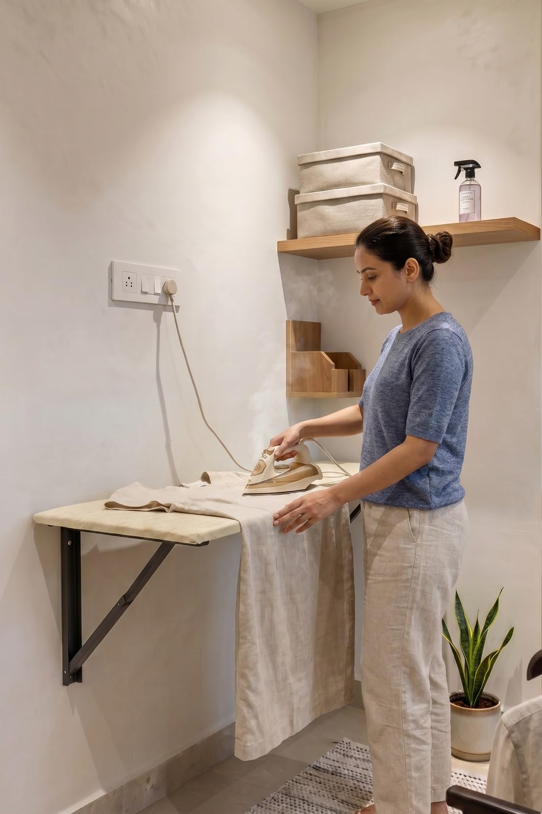 MARK LEE Wall Mounted Ironing Board Foldable, Space Saving Iron Table for Home, Compact Wall Mount Ironing Station with Heavy Duty Brackets, Ivory Color, 46 x 122 cm-image-48