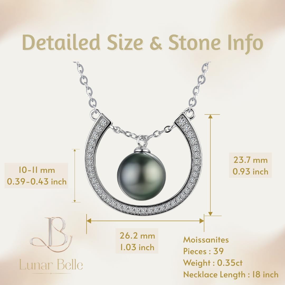 Lunar Belle Tahitian Black Pearl Necklace Pendant, Moissanite in 925 Sterling Silver, Luxury Jewelry Gift for Women Mother Christmas Anniversary (Ocean Halo) - Image 2