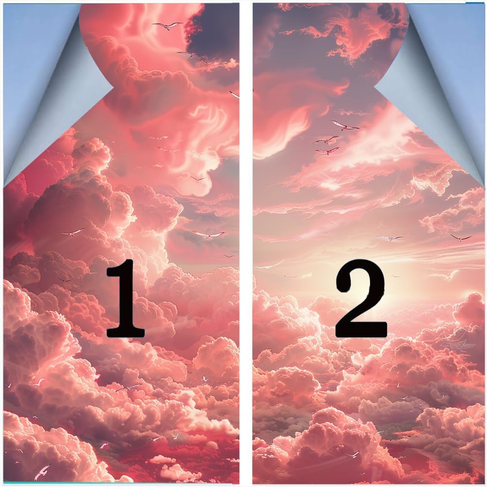 Nature Clouds Stained Glass Window Stickers Bird Fantasy Sky Sunset Scenery Privacy Window Film Glass Door Covering Self-Adhesive Decals for Bathroom Kitchen 35.4Wx55.1L inch x 2pcs