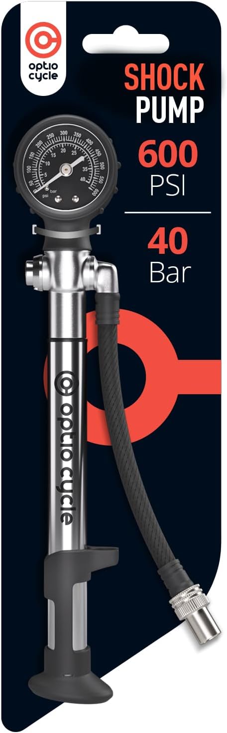 Shock Pump Optio Cycle – High Pressure Bike Pump with Pressure Gauge for MTB Full Suspension Bikes | Compact Manual Air Pump for Schrader Valve Tires, Forks and Rear Air Shocks