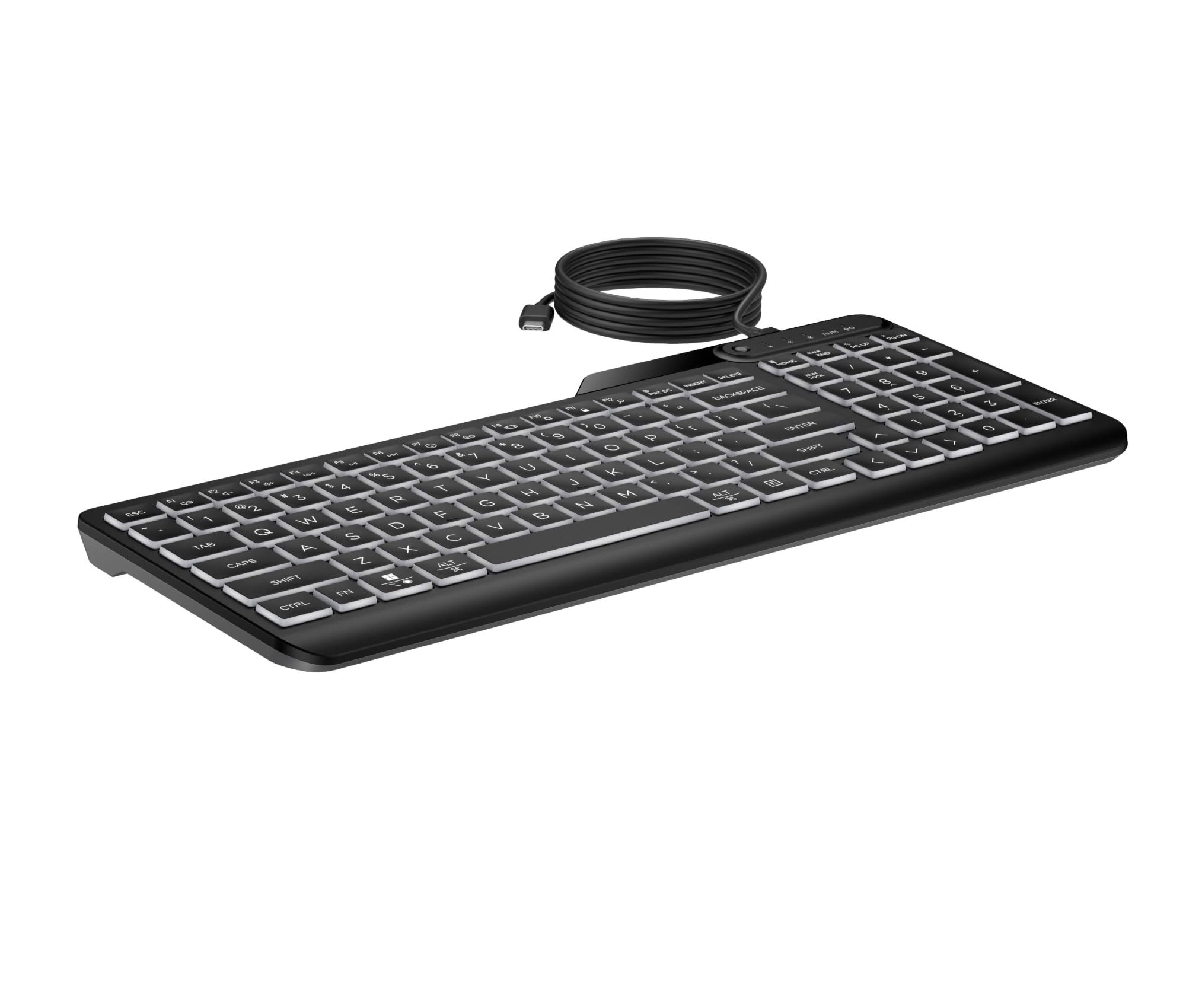 HP 400 Tastiera Cablata, Connessione tramite USB-C e con Adattatore USB-A, Qwerty, 12 Tasti Programmabili, Retroilluminazione, Compatibile con Windows 10 e 11, Chrome OS, MacOS, Nera