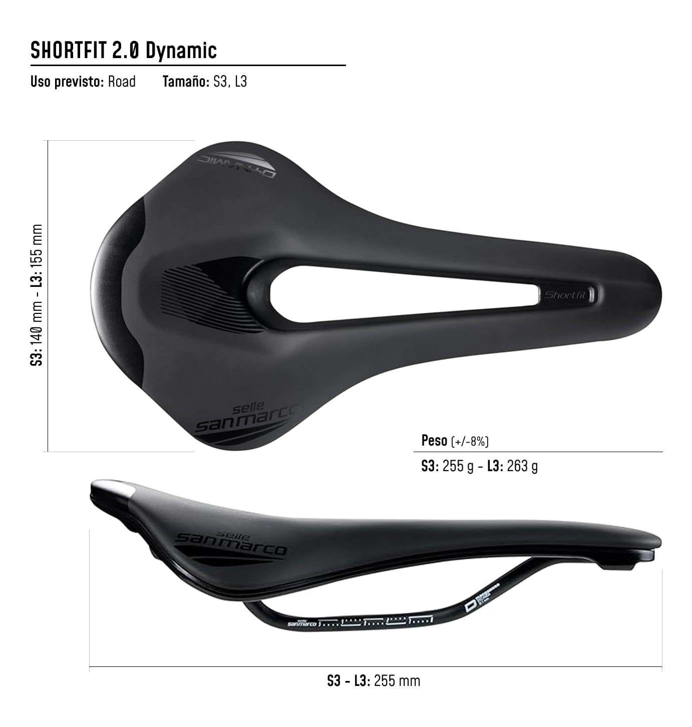 Selle San Marco Sillín Shortfit 2.0 Dynamic Negro/Negro