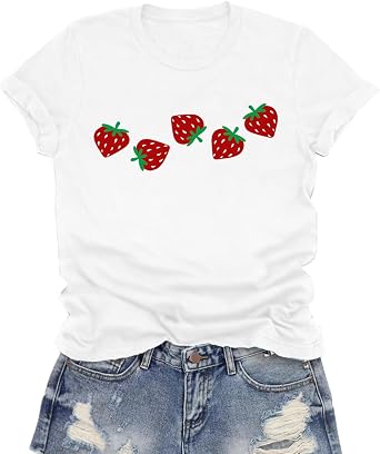 Strawberry Shirt Womens Strawberry Lover T-Shirt Cute Fruit Berries Tee Tops