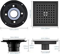 Vista 3 de Juego de 2 drenajes cuadrados de ducha de 6 pulgadas con rejilla cuadrada extraíble, acero inoxidable 304, incluye base de drenaje con filtro